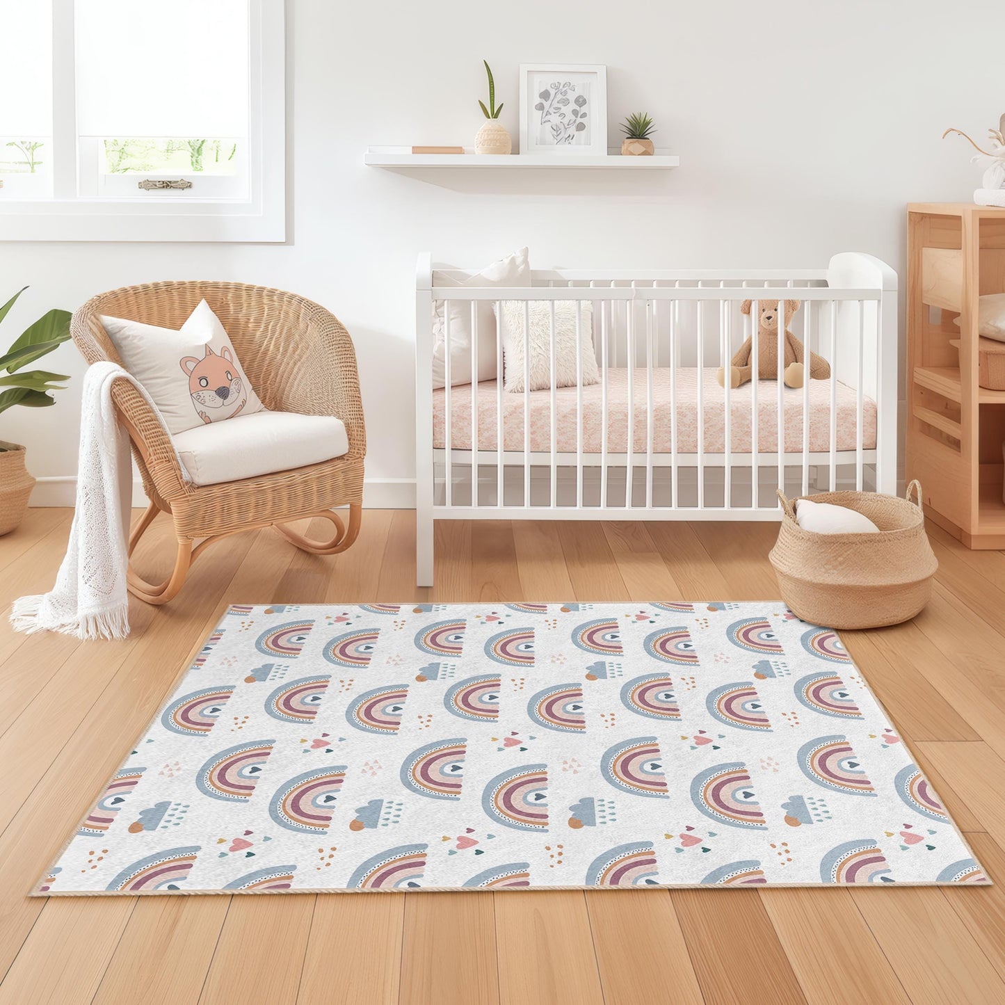 Pastellfarbener Regenbogen-Kinderteppich: Weicher Teppich für Spielzimmer und Kinderzimmer