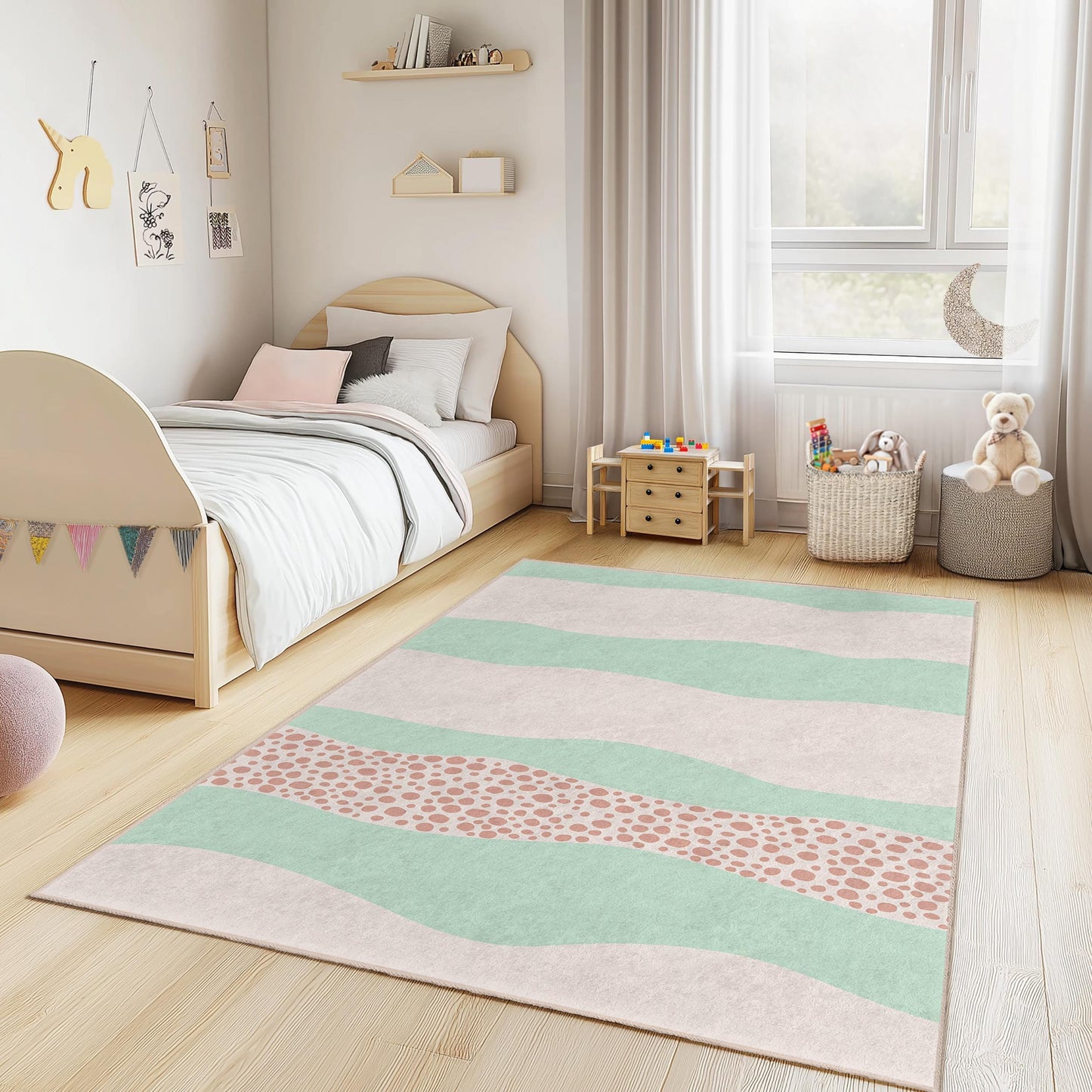 Pastellfarbener Wellen-Kinderteppich: Weicher Teppich für Kinderzimmer und Spielzimmer