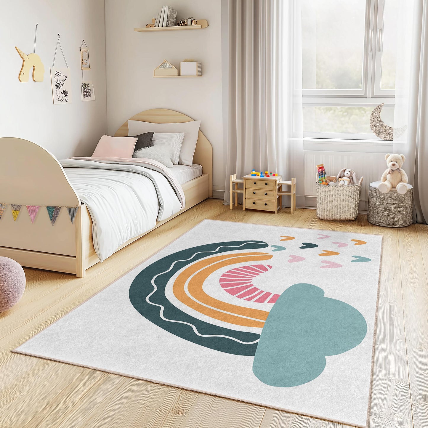 Regenbogenwolken-Kinderteppich: Bunter Teppich für Kinderzimmer und Spielzimmer