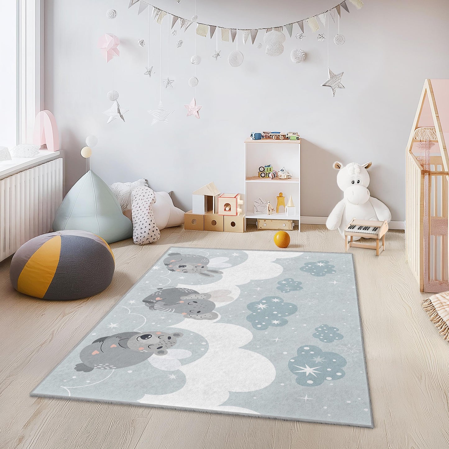 Tierwolken-Kinderteppich: Plüschteppich für Kinderzimmer und Spielzimmer