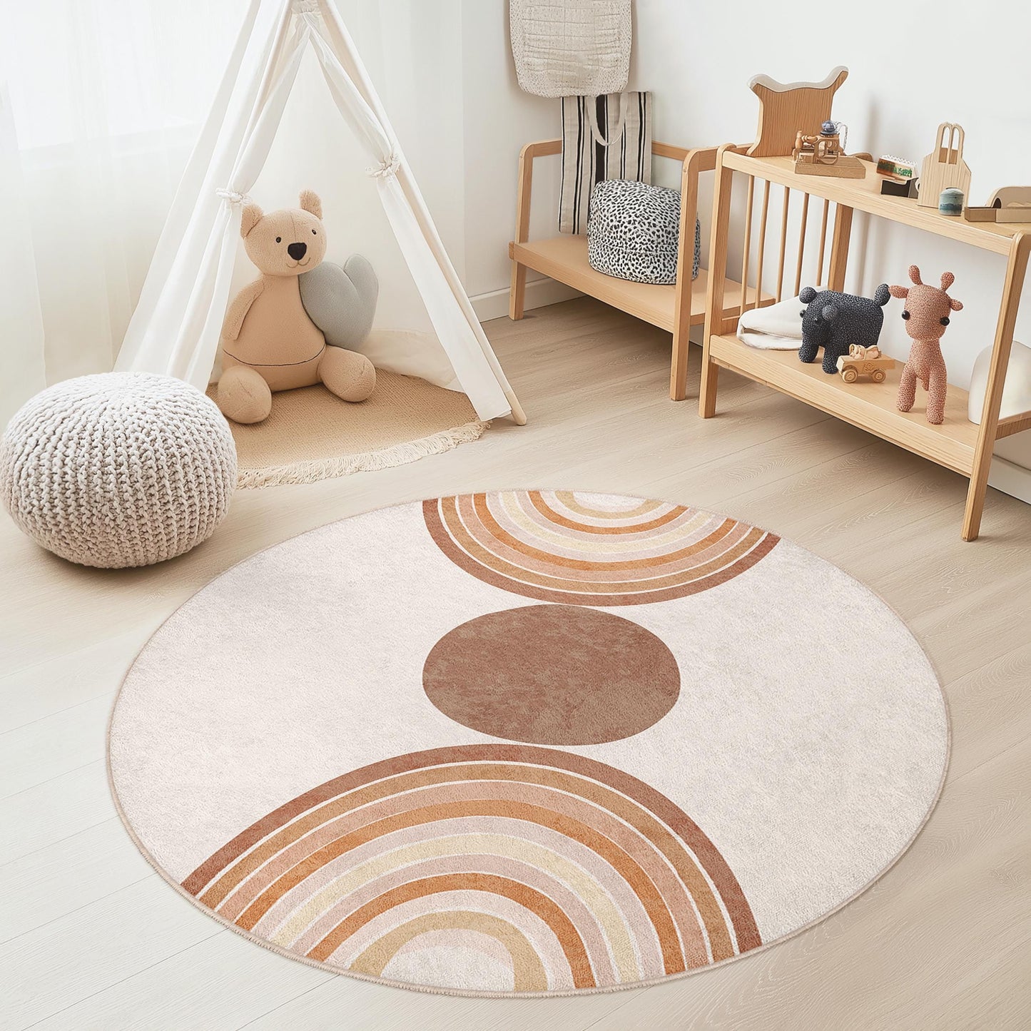 Bohemian Rainbow Round Rug, Soft Circle Area Rug, Kids Room Decor, Playroom Carpet, Nursery Rug, Round Floor Mat