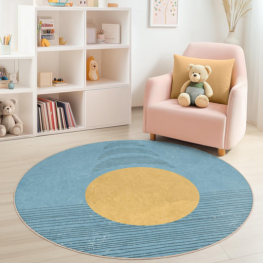 Abstract Round Kids Room Rug, Colorful Circle Play Mat, Soft Decorative Carpet for Children's Room, Nursery Decor