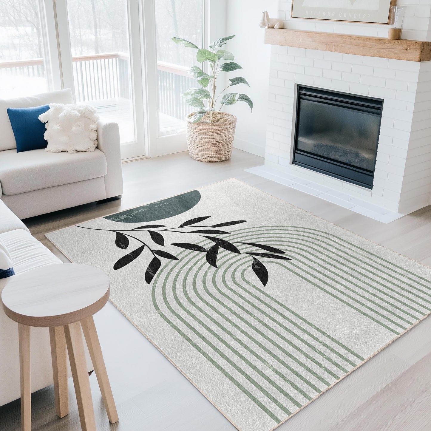 Elegant Leaf Print Rectangular Area Rug, Modern Design Floor Mat, Boho Chic Home Decor, Living Room Carpet, Indoor Rug