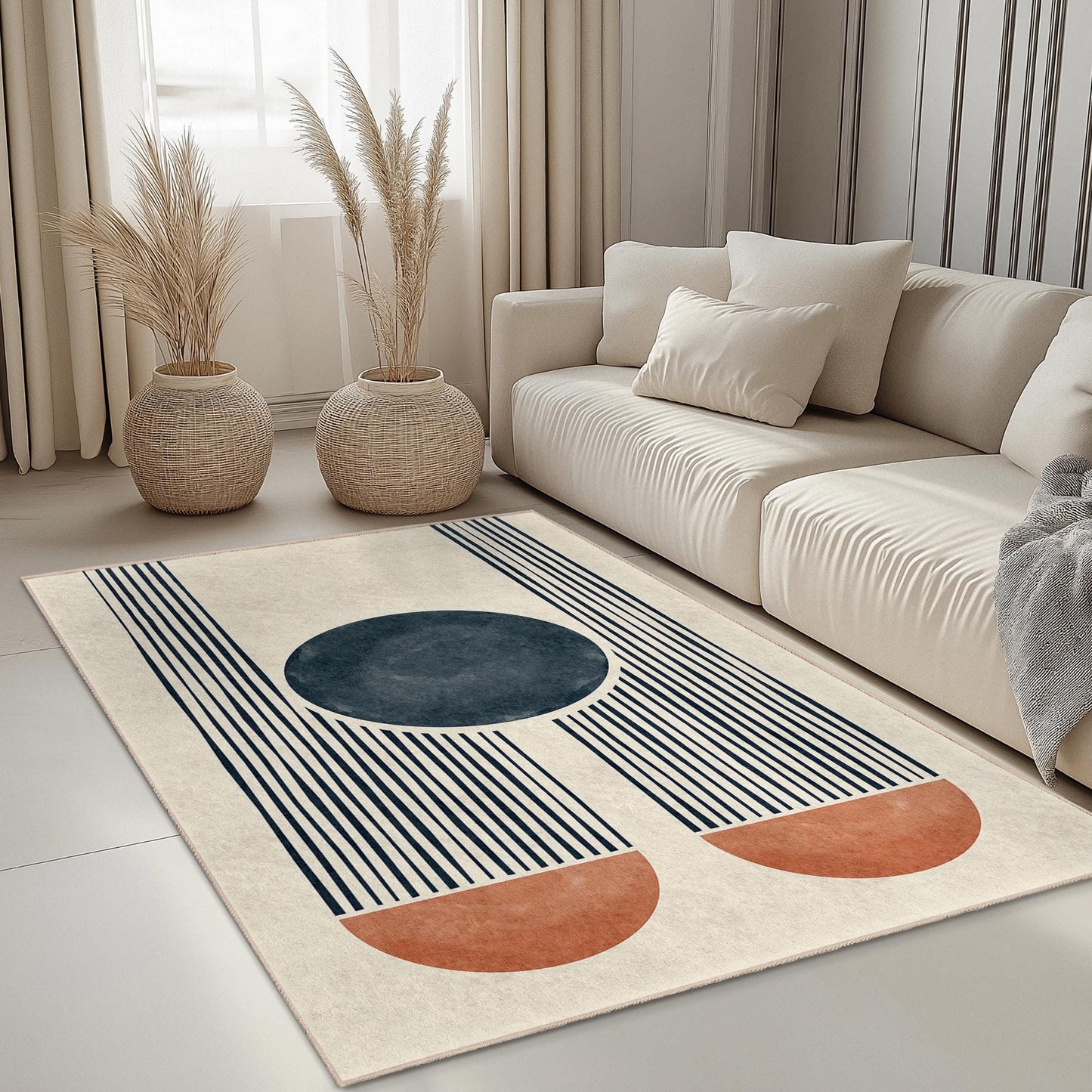Modern Geometric Rectangle Area Rug, Stylish Abstract Floor Mat, Decorative Living Room Rug, Chic Home Decor Accent