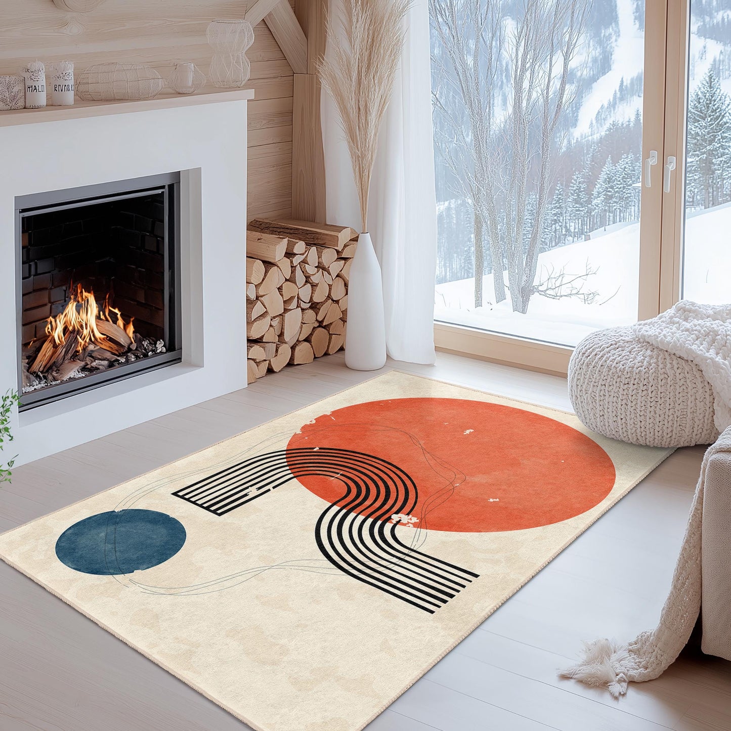 Abstract Geometric Rectangle Rug, Modern Art Area Rug, Boho Decor Carpet, Stylish Home Flooring, Contemporary Design Rug