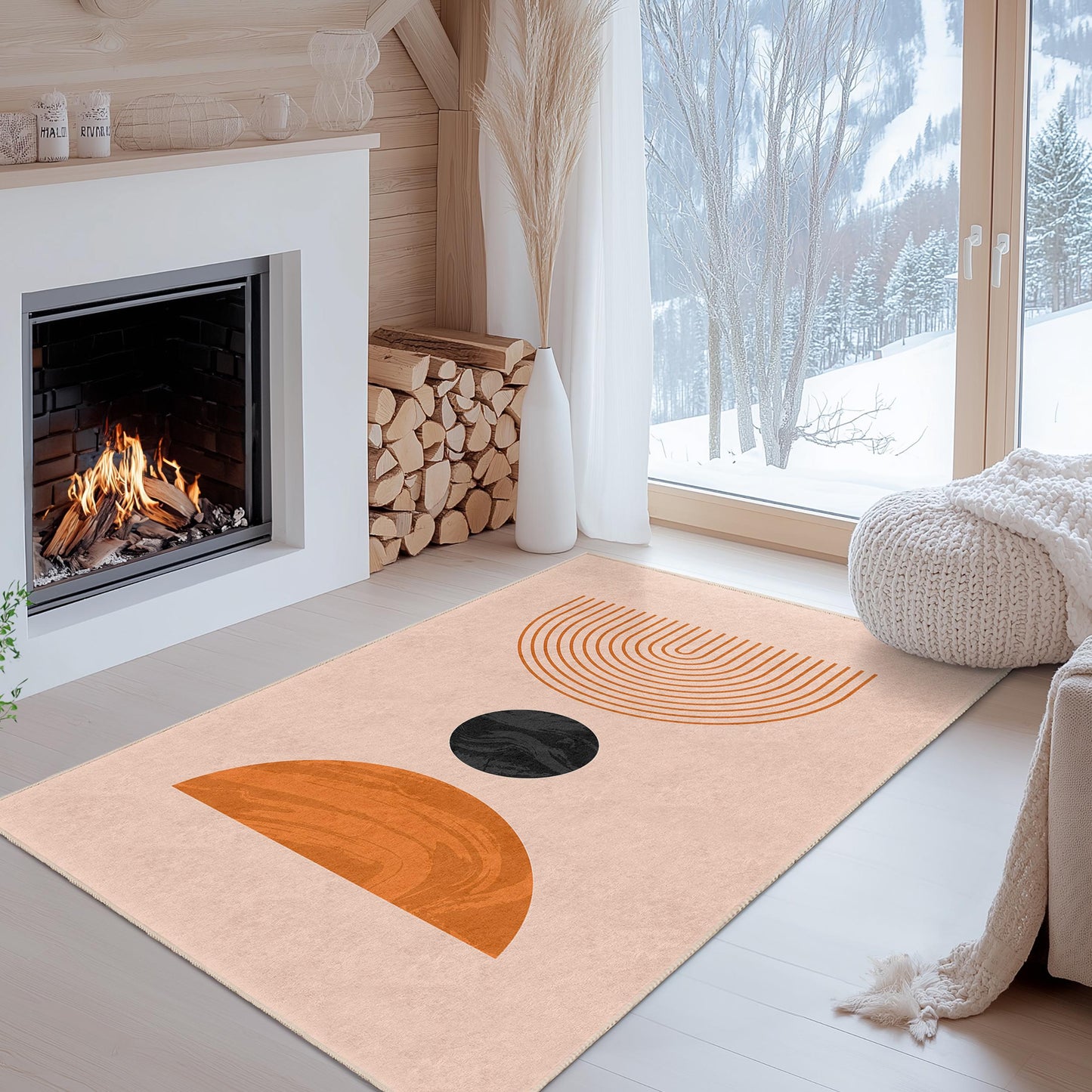 Modern Geometric Rectangular Area Rug, Minimalist Design Carpet, Stylish Living Room Rug, Boho Decor, Contemporary Home Accent