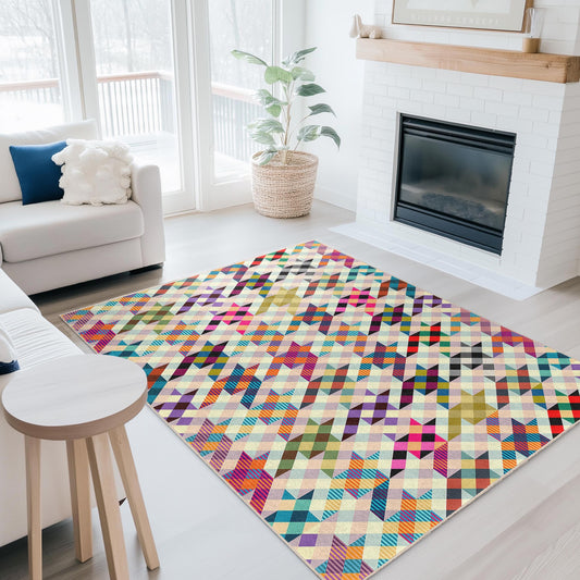 Colorful Geometric Pattern Rectangular Rug, Modern Area Rug, Stylish Floor Decor, Multi-Color Rug for Living Room, Bedroom