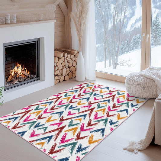 Colorful Geometric Pattern Rectangular Rug, Modern Abstract Area Rug, Stylish Living Room Decor, Chic Home Flooring, Unique Gift Idea