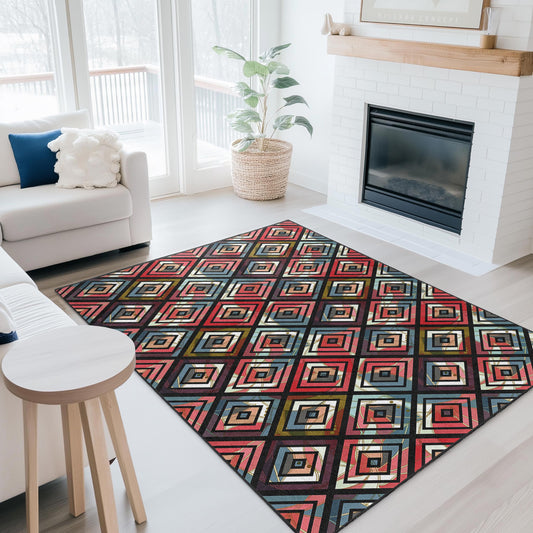 Geometric Patterned Rectangular Area Rug, Modern Diamond Design Carpet, Stylish Living Room Rug, Home Decor, Bedroom Rug