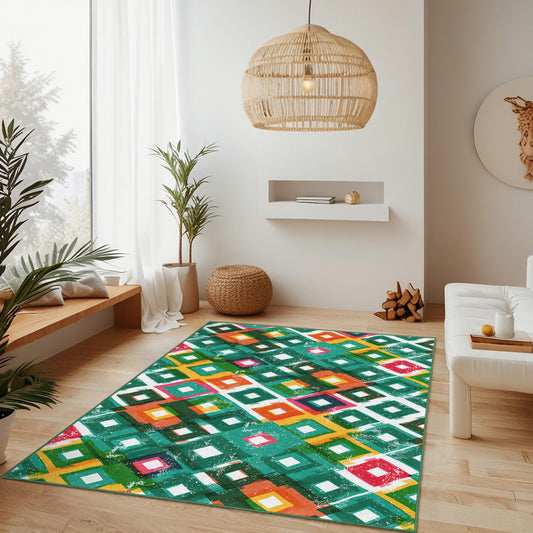 Vibrant Geometric Rectangular Area Rug, Colorful Modern Carpet, Stylish Living Room Decor, Unique Home Accessory, Contemporary Floor Mat