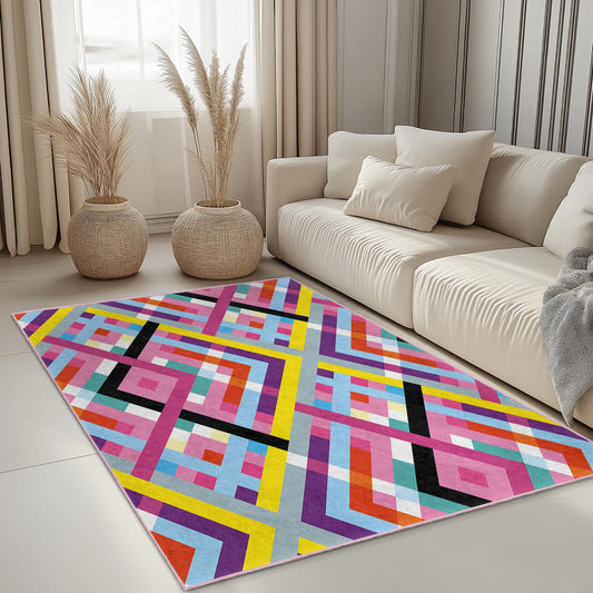 Vibrant Geometric Rectangle Area Rug, Colorful Modern Living Room Rug, Stylish Home Decor, Abstract Design Carpet, Contemporary Floor Mat