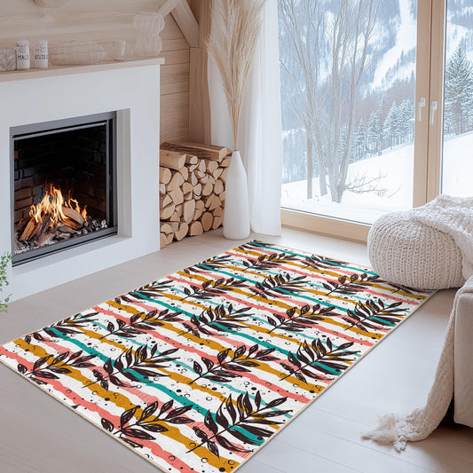 Colorful Leaf Pattern Rectangular Area Rug, Boho Chic Decorative Carpet, Living Room Rug, Stylish Home Decor, Indoor Flooring