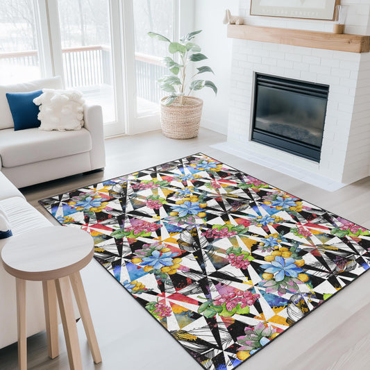 Colorful Geometric Floral Area Rug, Rectangular Decorative Carpet, Living Room Rug, Modern Home Decor, Stylish Floor Mat