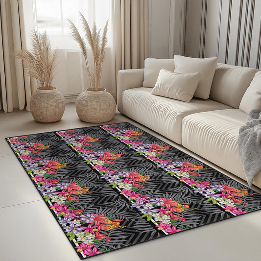 Floral Tropical Design Rectangular Area Rug, Colorful Flower Print Carpet, Living Room Decor, Modern Home Rug, Stylish Floor Mat