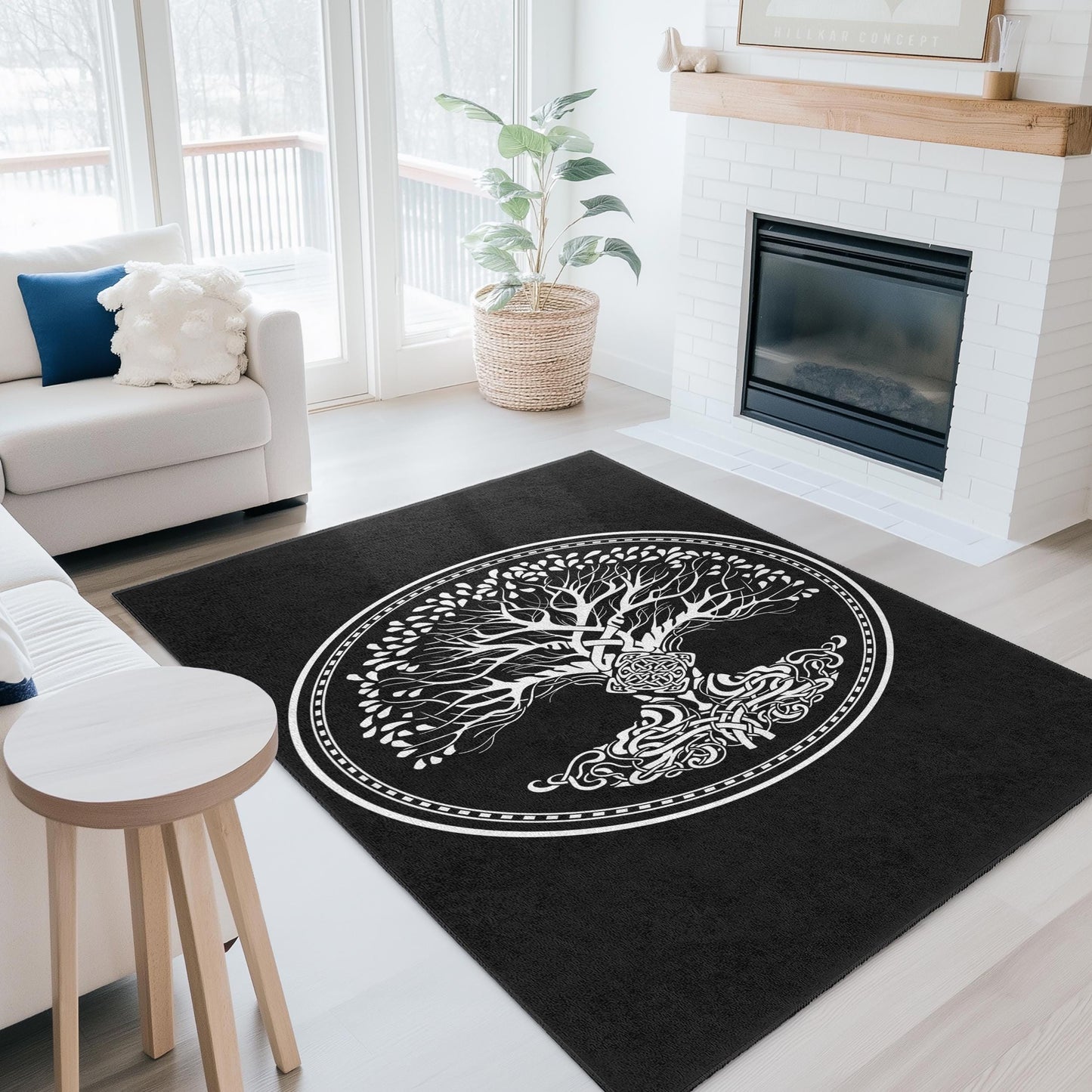 Rechteckiger Teppich mit keltischem Lebensbaum-Motiv, kunstvolles Baumdesign, einzigartige Wohndekoration, naturinspirierte Fußmatte, Wohnzimmerteppich