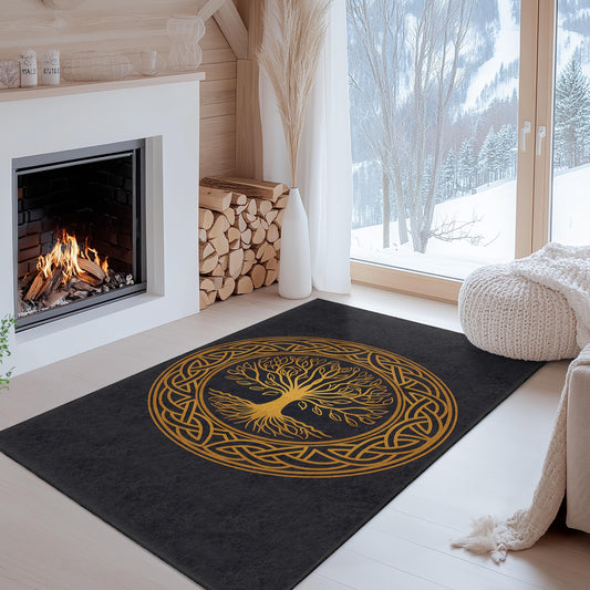 Celtic Tree of Life Round Rug, Bohemian Home Decor, Vintage Tree Area Rug, Unique Circular Carpet, Nature-Inspired Round Mat
