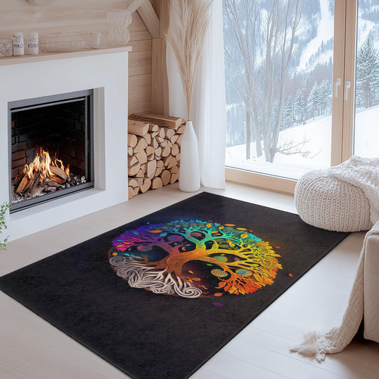 Colorful Tree of Life Area Rug, Rectangular Tree Design Rug, Living Room Carpet, Home Decor, Eco-Friendly Floor Mat