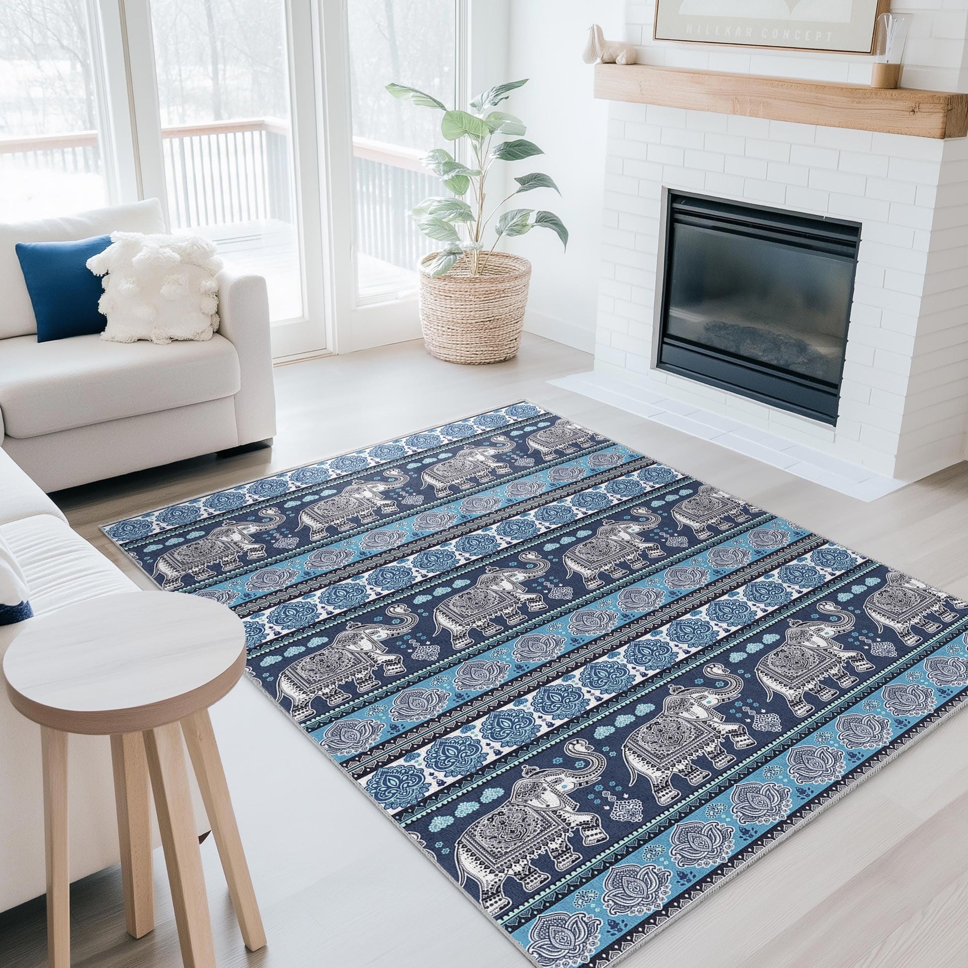Elegant Elephant Pattern Rectangular Area Rug, Bohemian Home Dcor Rug, Living Room Carpet, Unique Elephant Design, Soft Area Rug