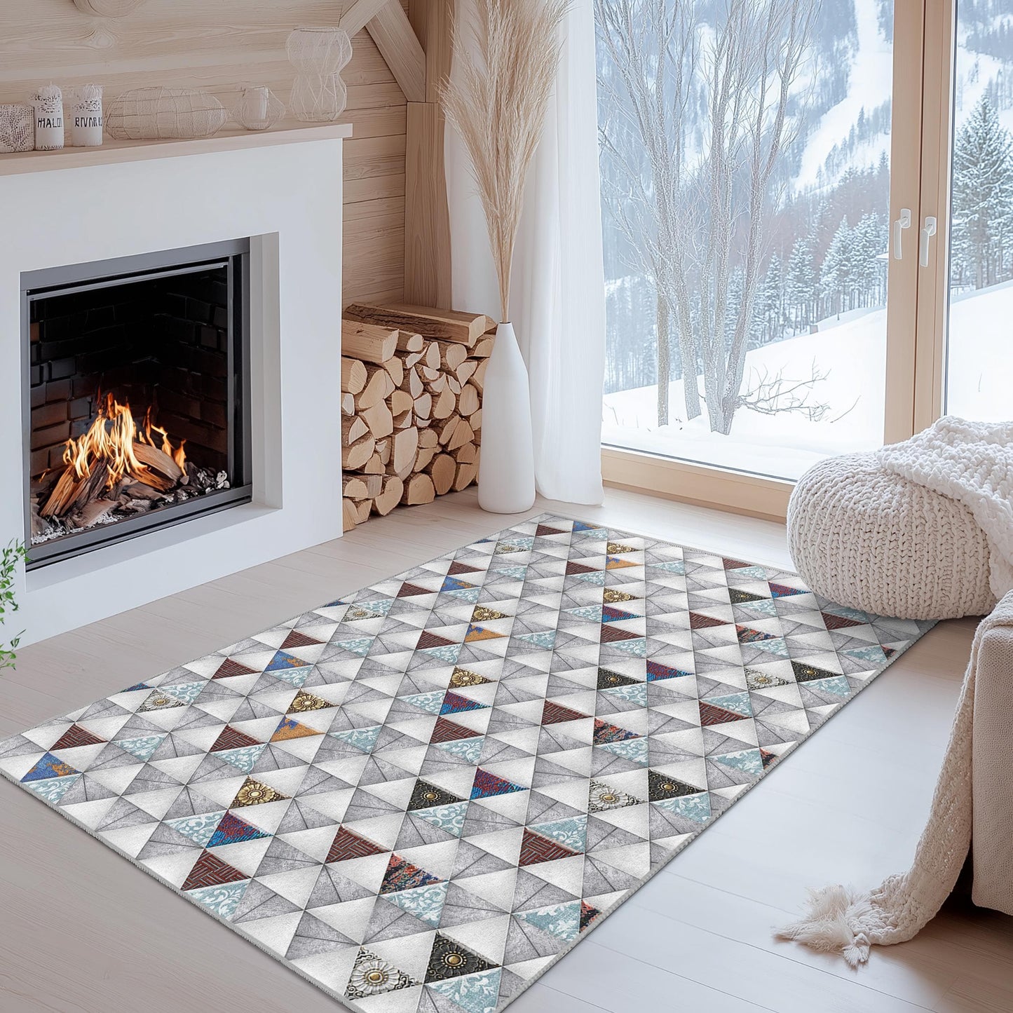Geometric Triangle Pattern Area Rug, Rectangular Kids Room Carpet, Modern Decor for Nursery, Playroom, and Living Room