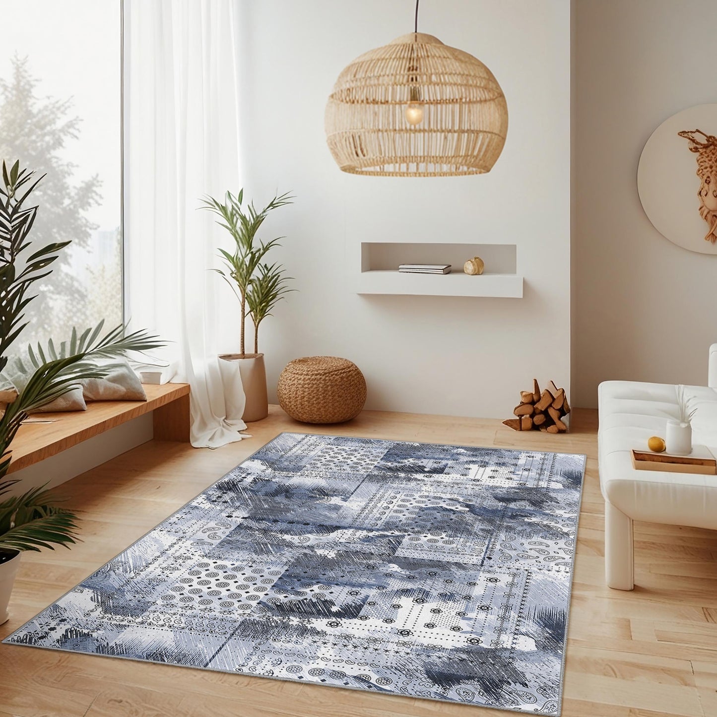 Abstract Geometric Area Rug: Modern Art, Blue & Grey