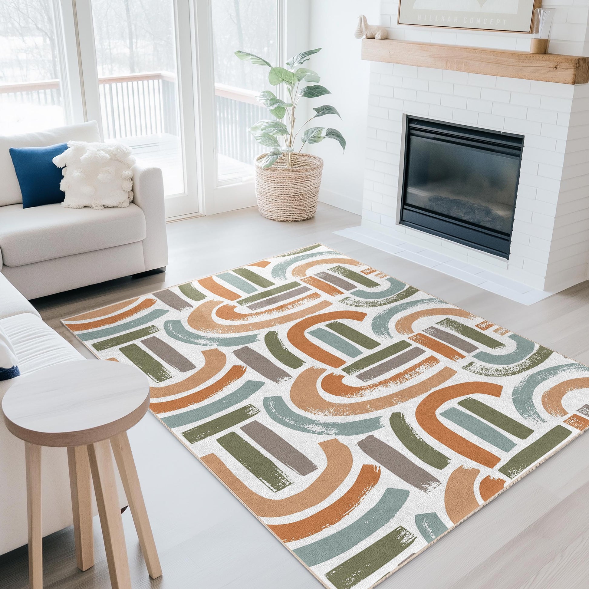 Colorful Abstract Rectangular Kids Rug, Modern Playroom Carpet, Geometric Design Nursery Rug, Unique Nursery Decor