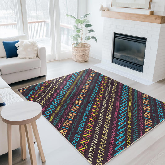 Colorful Geometric Pattern Rectangular Rug | Bohemian Chic Carpet for Living Room | Stylish Area Mat for Home Dcor