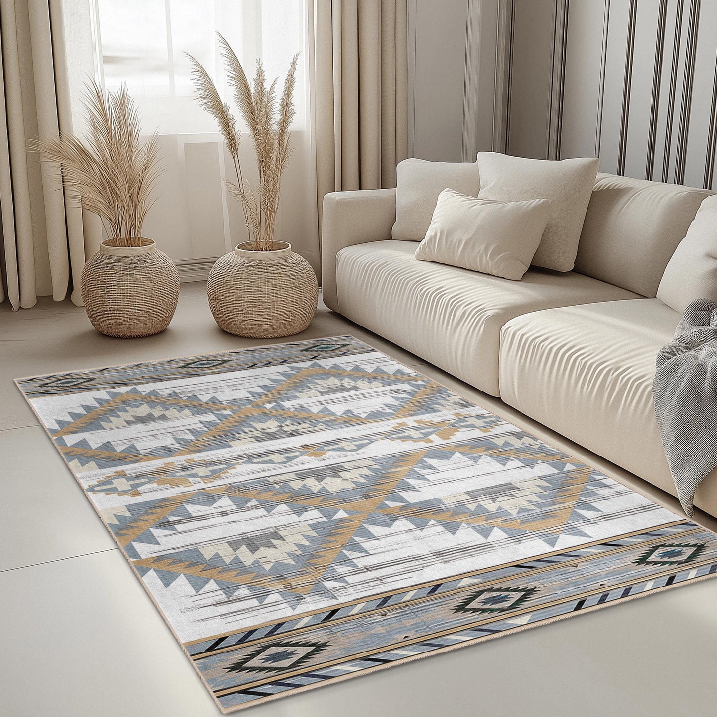 Geometric Patterned Rectangular Area Rug | Modern Boho Chic Carpet for Living Room | Stylish Home Decor Piece