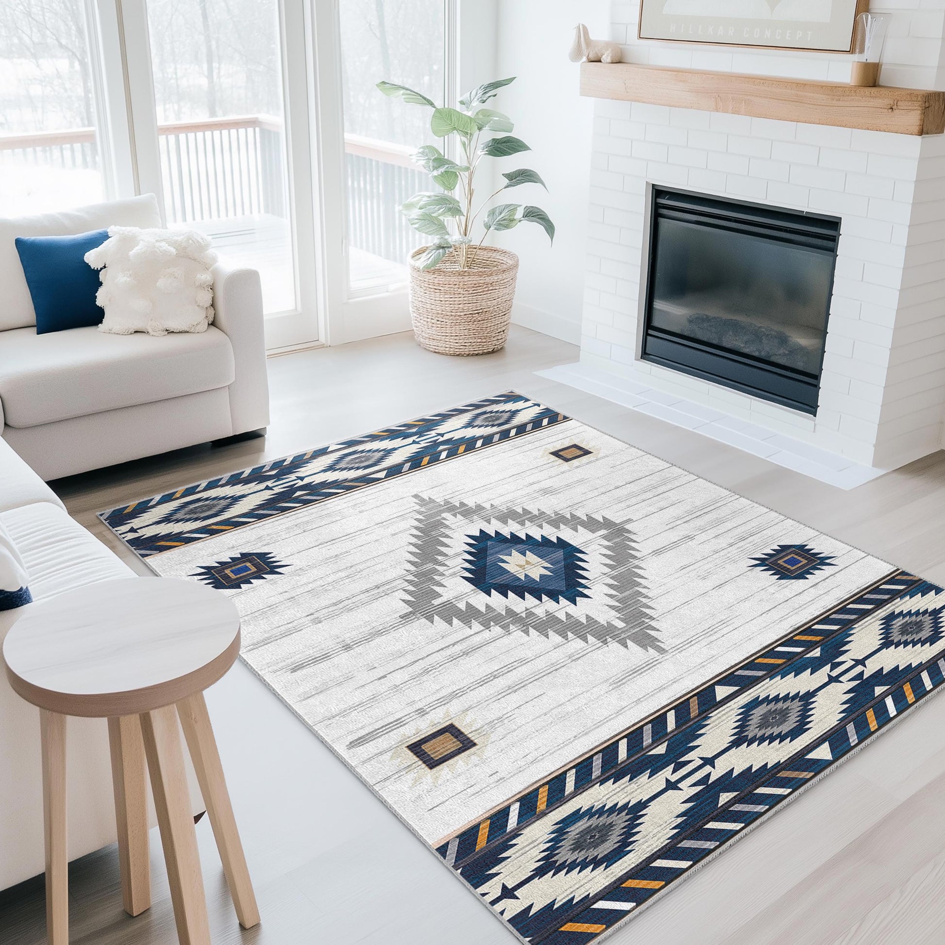 Geometric Patterned Rectangle Rug | Modern Bohemian Area Carpet | Stylish Living Room Decor | Soft Cotton Floor Mat