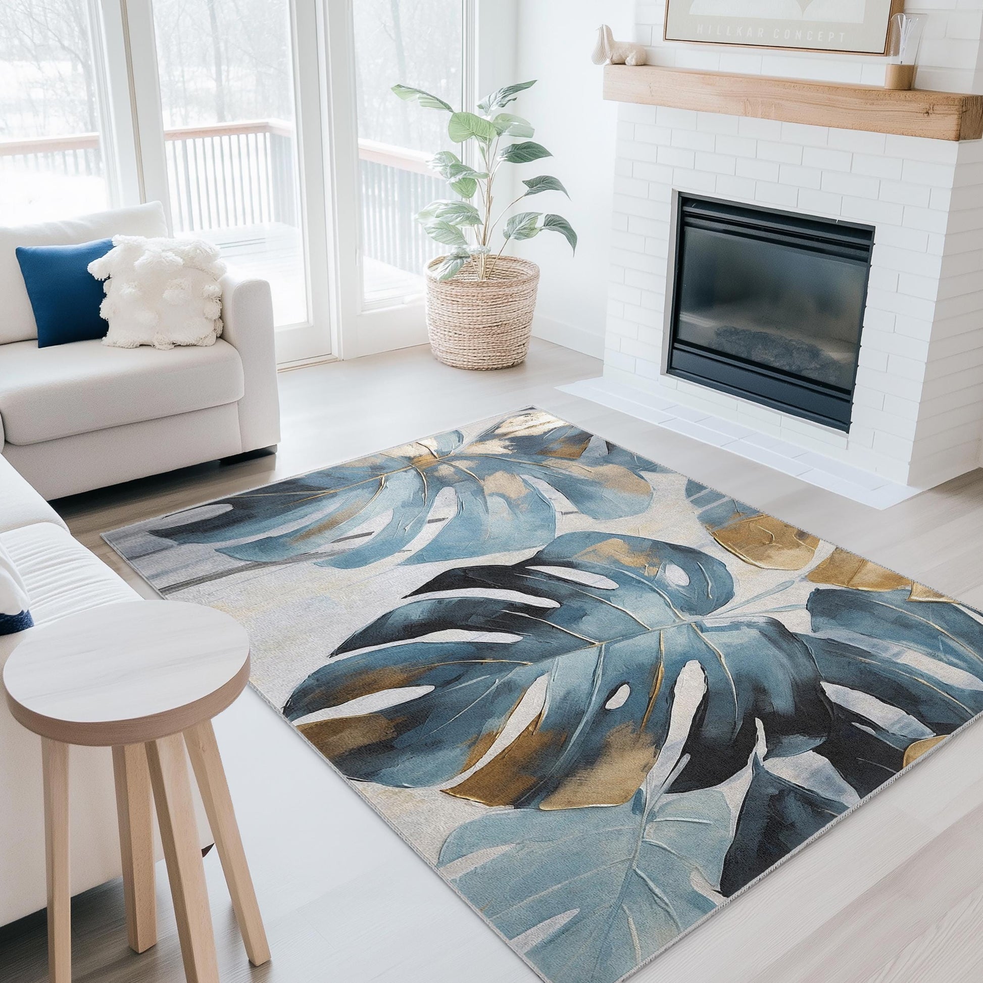 Monstera Leaf Design Rectangular Area Rug | Tropical Botanical Carpet | Soft and Stylish Home Decor | Machine Washable Floor Mat