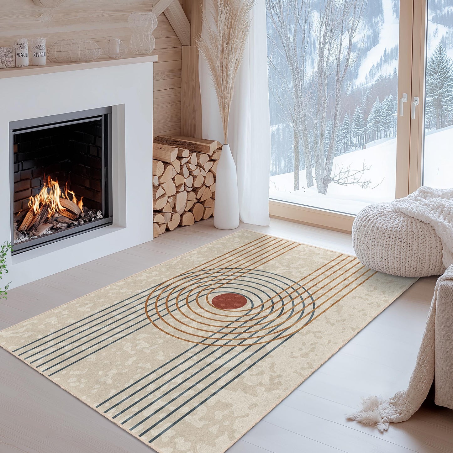 Decorative Living Room Carpet | Abstract Circle Pattern Rectangular | Area Rug Modern Home Decor | Stylish Floor Mat