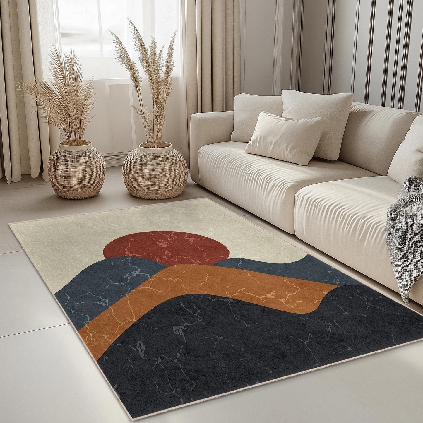 Abstract Mountain Design Rectangular Area Rug | Modern Home Decor Carpet | Living Room Decorative Mat | Stylish Floor Covering