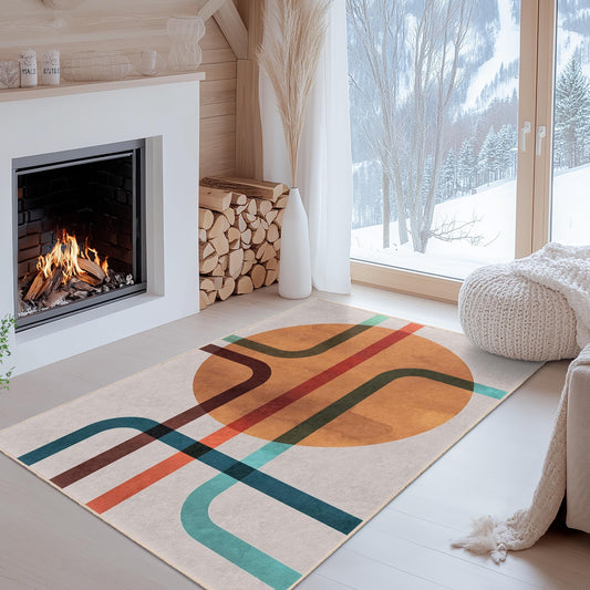 Stylish Home Decor Accent | Abstract Line Pattern Rectangular Area Rug | Modern Living Room Carpet | Easy Clean Decorative Mat