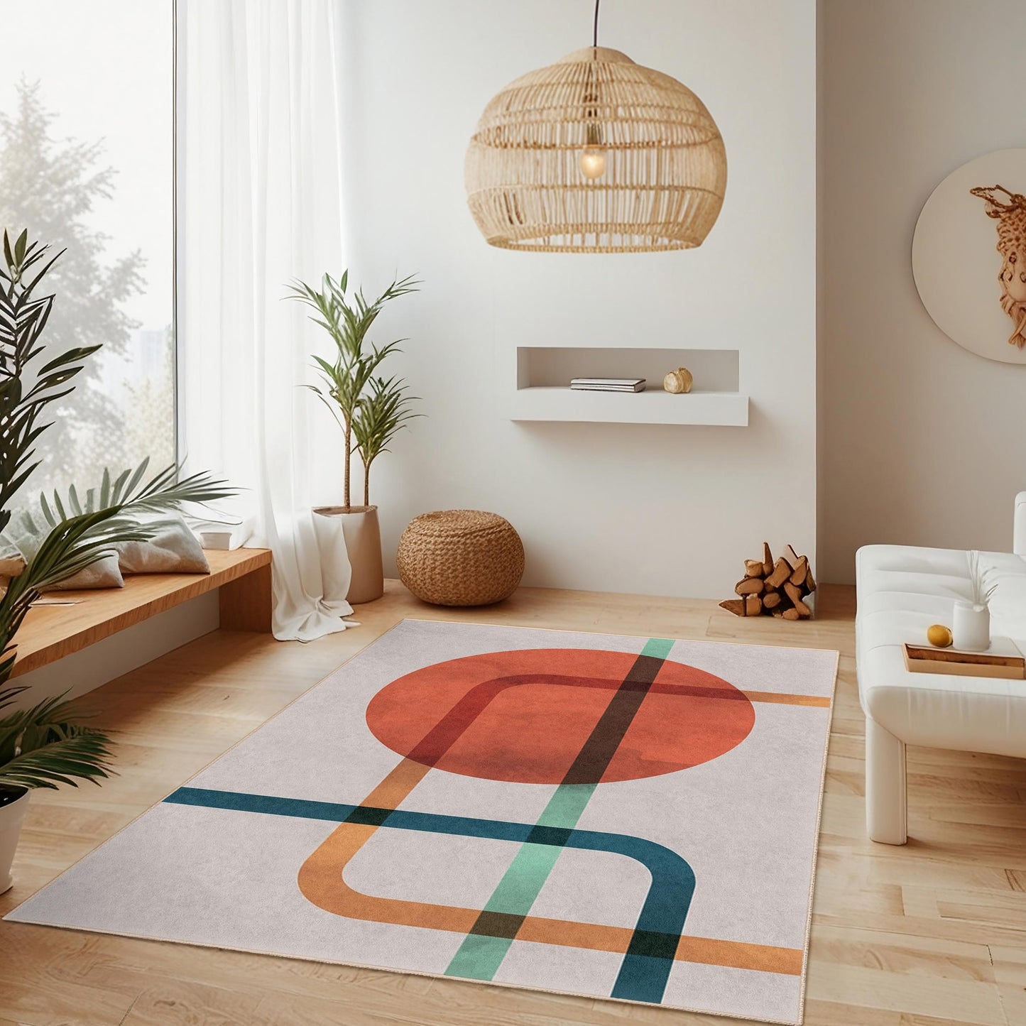 Line Art Rectangle Area Abstract Rug | Modern Living Room Carpet | Easy to Clean Stylish Rug | Contemporary Home Decor