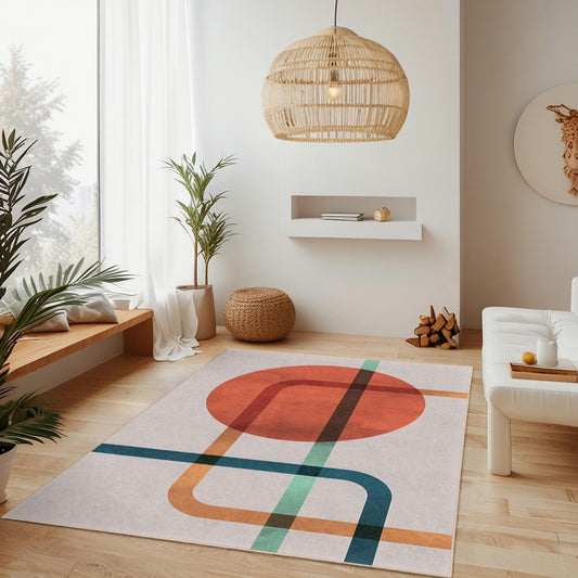 Line Art Rectangle Area Abstract Rug | Modern Living Room Carpet | Easy to Clean Stylish Rug | Contemporary Home Decor
