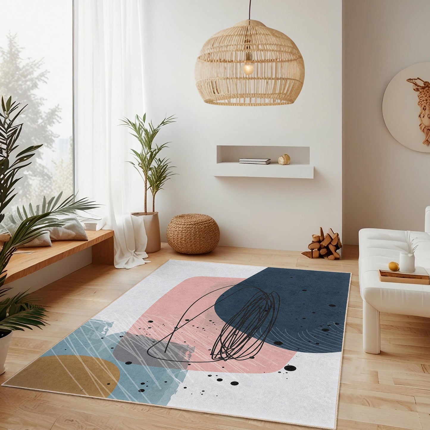 Abstract Shapes Rectangle Area Rug | Modern Living Room Carpet | Chic Home Decor | Stylish Geometric Design Mat