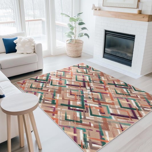 Geometric Pattern Rectangle Area Rug, Modern Design Living Room Carpet, Stylish Home Decor, Geometric Mat for Bedroom,Contemporary Floor Rug