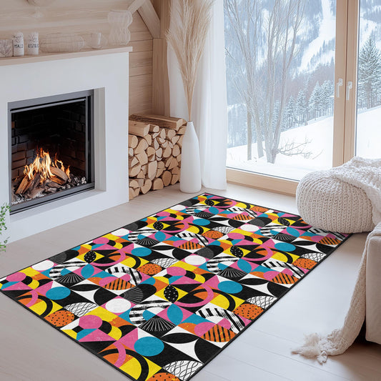 Colorful Geometric Pattern Rectangular Rug, Modern Art Area Rug, Stylish Living Room Carpet, Unique Home Decor Rug, Trendy Floor Mat