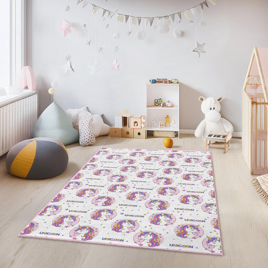 Unicorn Kids Rug: Colorful Playroom Nursery Decor