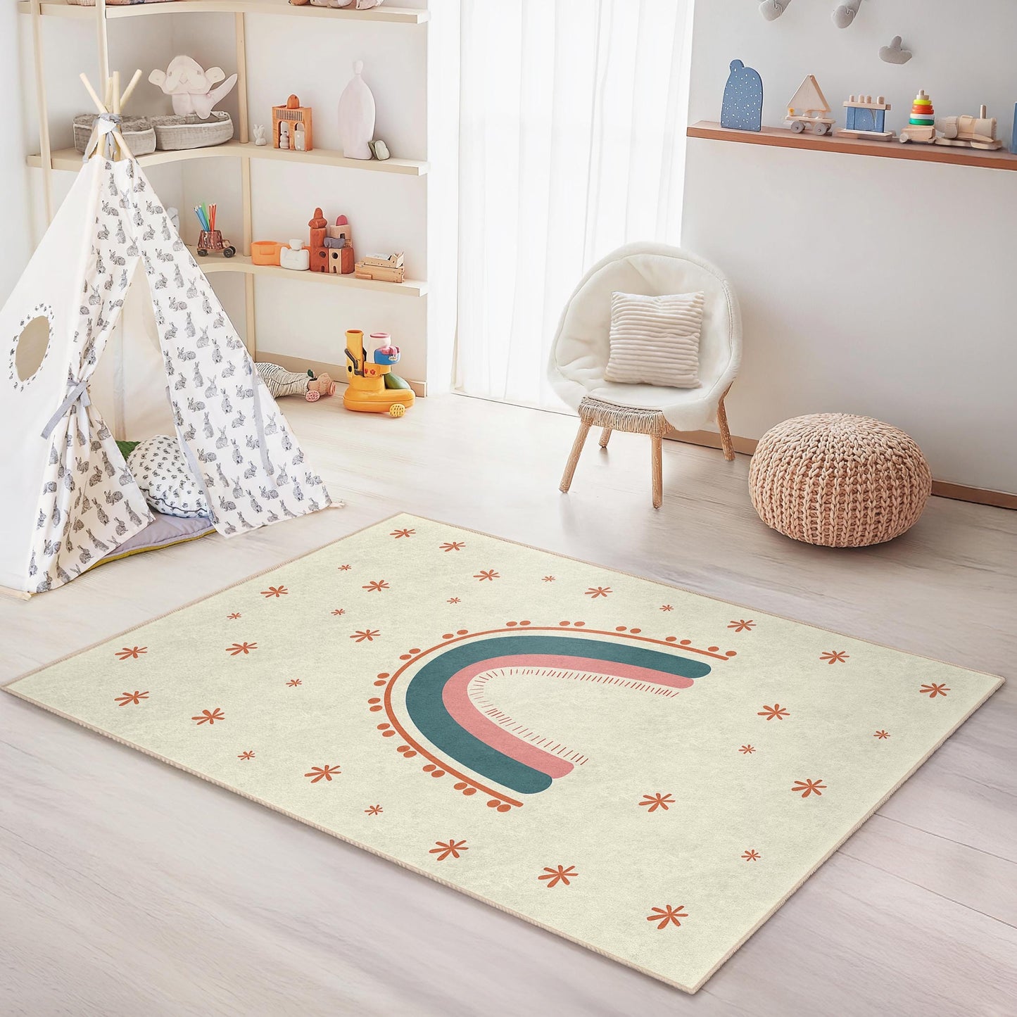 Rainbow Kids Room Rug: Soft Play Mat with Stars