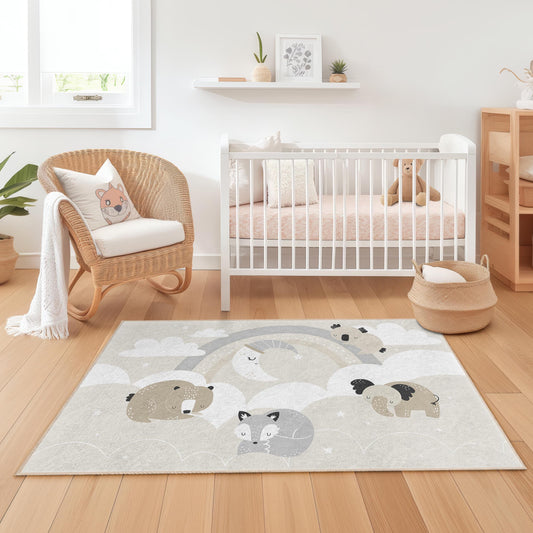 Cute Animal Cartoon Rectangular Rug, Soft Kids Room Carpet, Nursery Decor, Playroom Mat, Adorable Animal Design, Toddler Room Rug