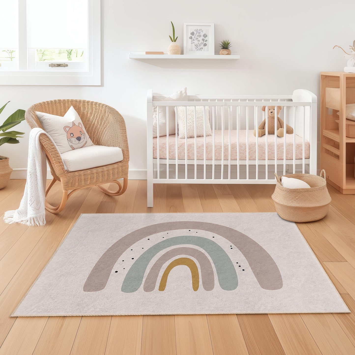 Rainbow Arc Kids Rug: Soft Play Mat, Modern Nursery Decor