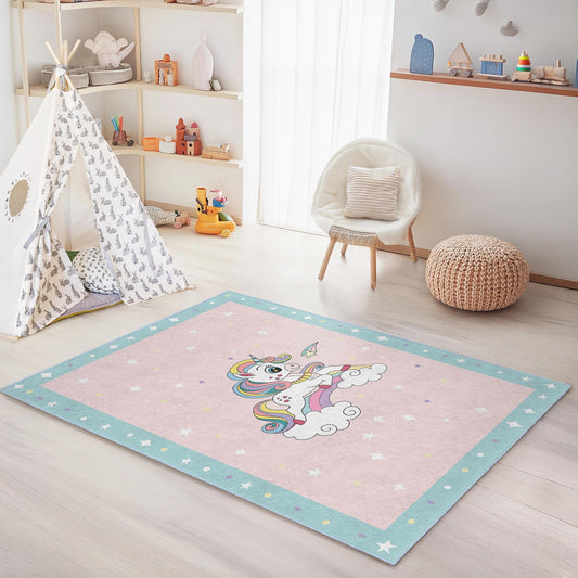 Magical Unicorn Kids Rug, Rainbow Unicorn Carpet for Child's Room, Playroom Decor, Soft Rectangle Kids Rug, Fantasy Nursery Rug
