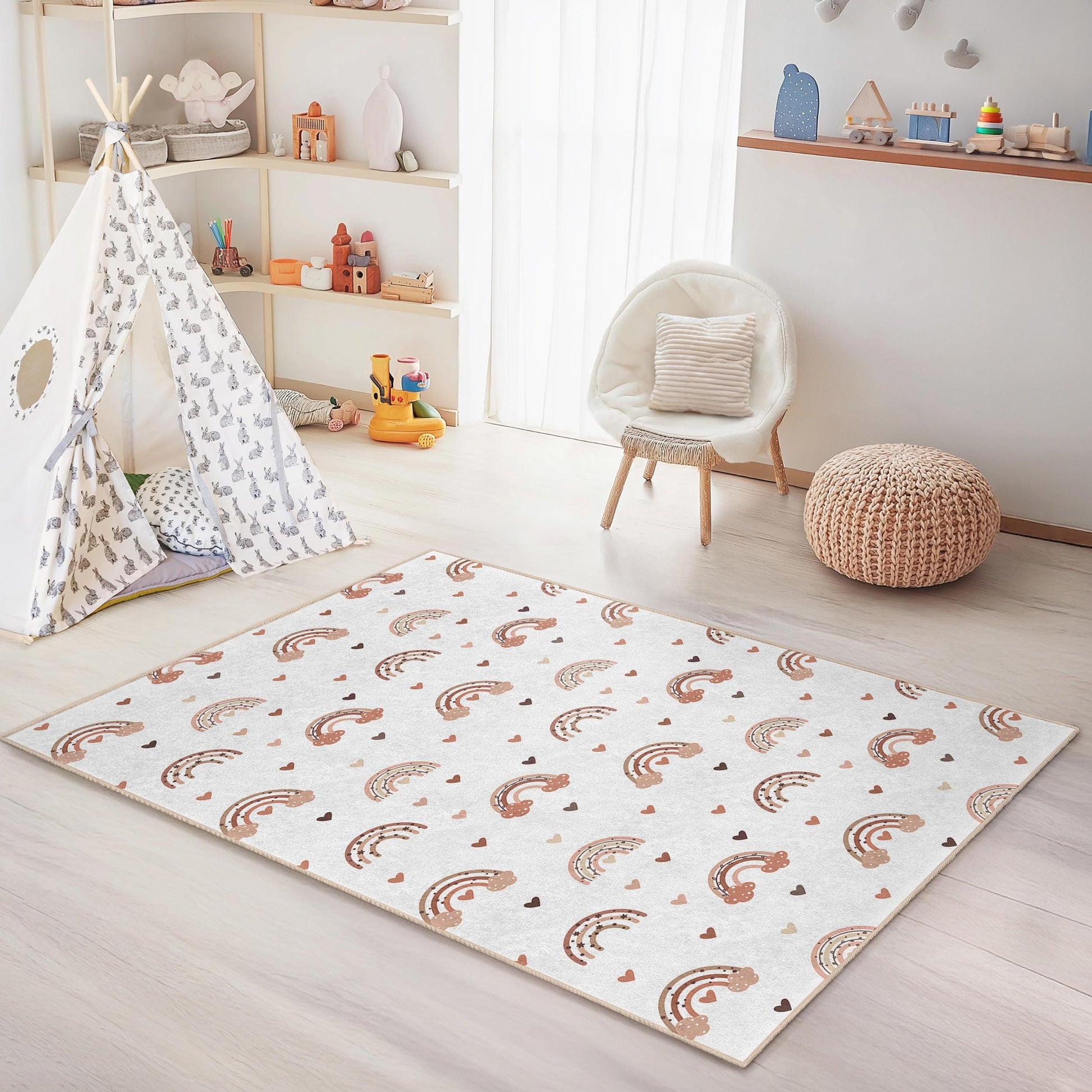Colorful Rainbow Hearts Rectangular Kids Rug, Cute Rainbow Carpet, Playroom Decor, Nursery Rug, Soft Childrens Rug