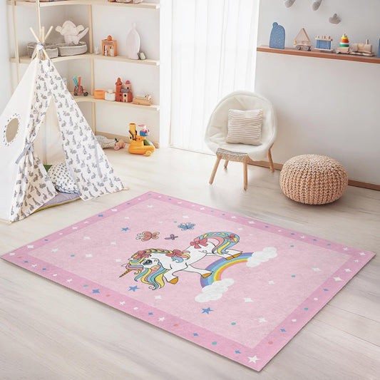 Unicorn Rainbow Kids Rug, Cute Unicorn Play Mat, Rectangle Kids Room Carpet, Girls Bedroom Decor, Colorful Nursery Rug