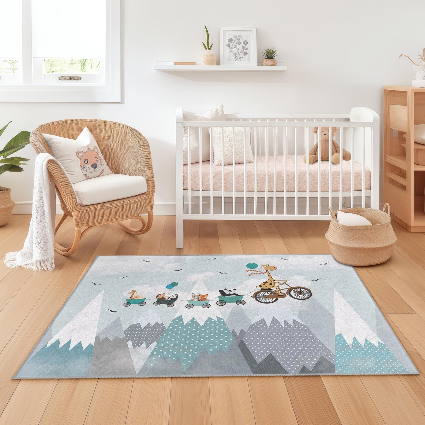Animal Parade Kids Rug, Rectangular Playroom Carpet, Cute Animal Design Rug, Soft Nursery Decor, Toddler Room Play Mat