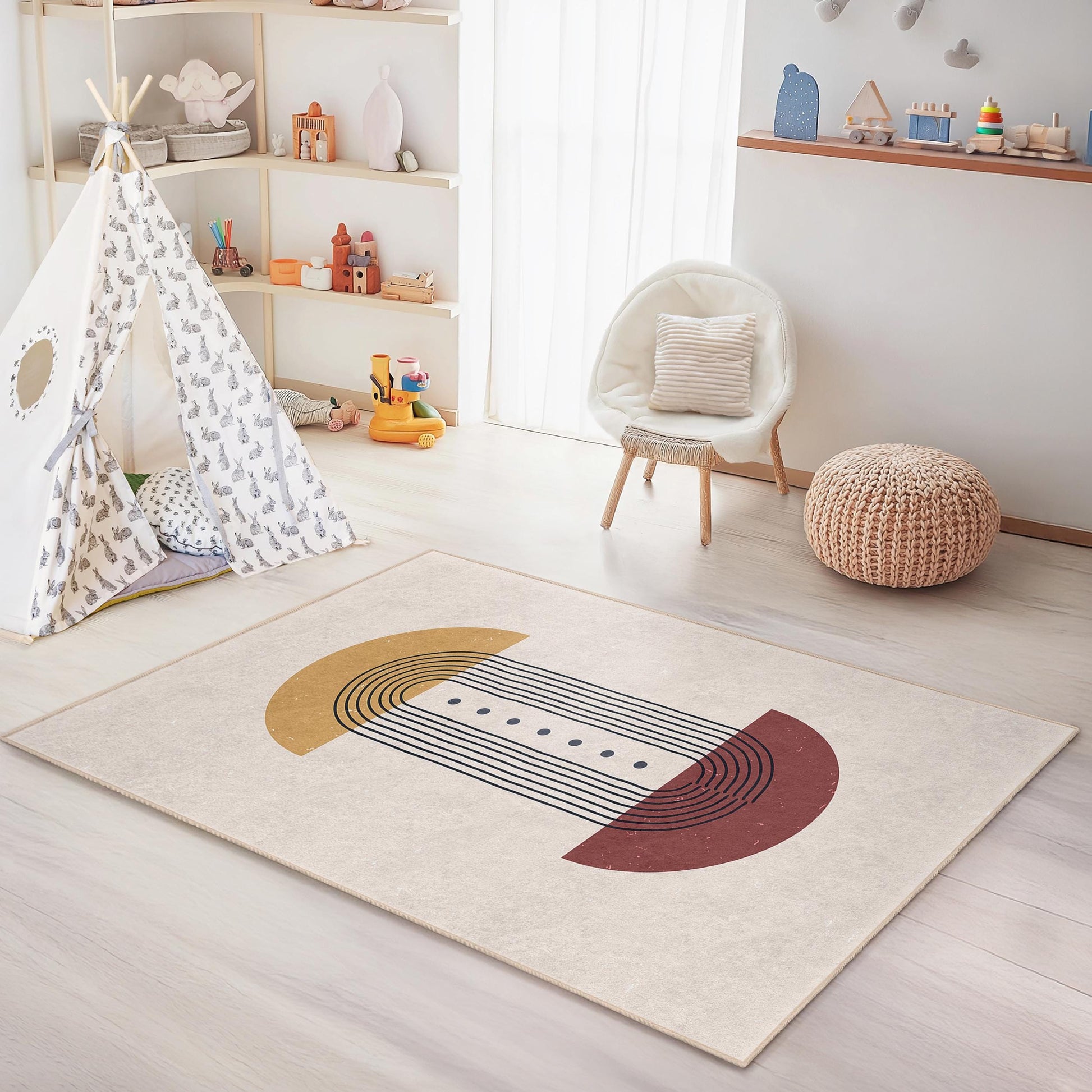 Abstract Geometric Rectangle Kids Rug, Modern Art Area Rug, Stylish Kids Room Decor, Playroom Carpet, Nursery Rug