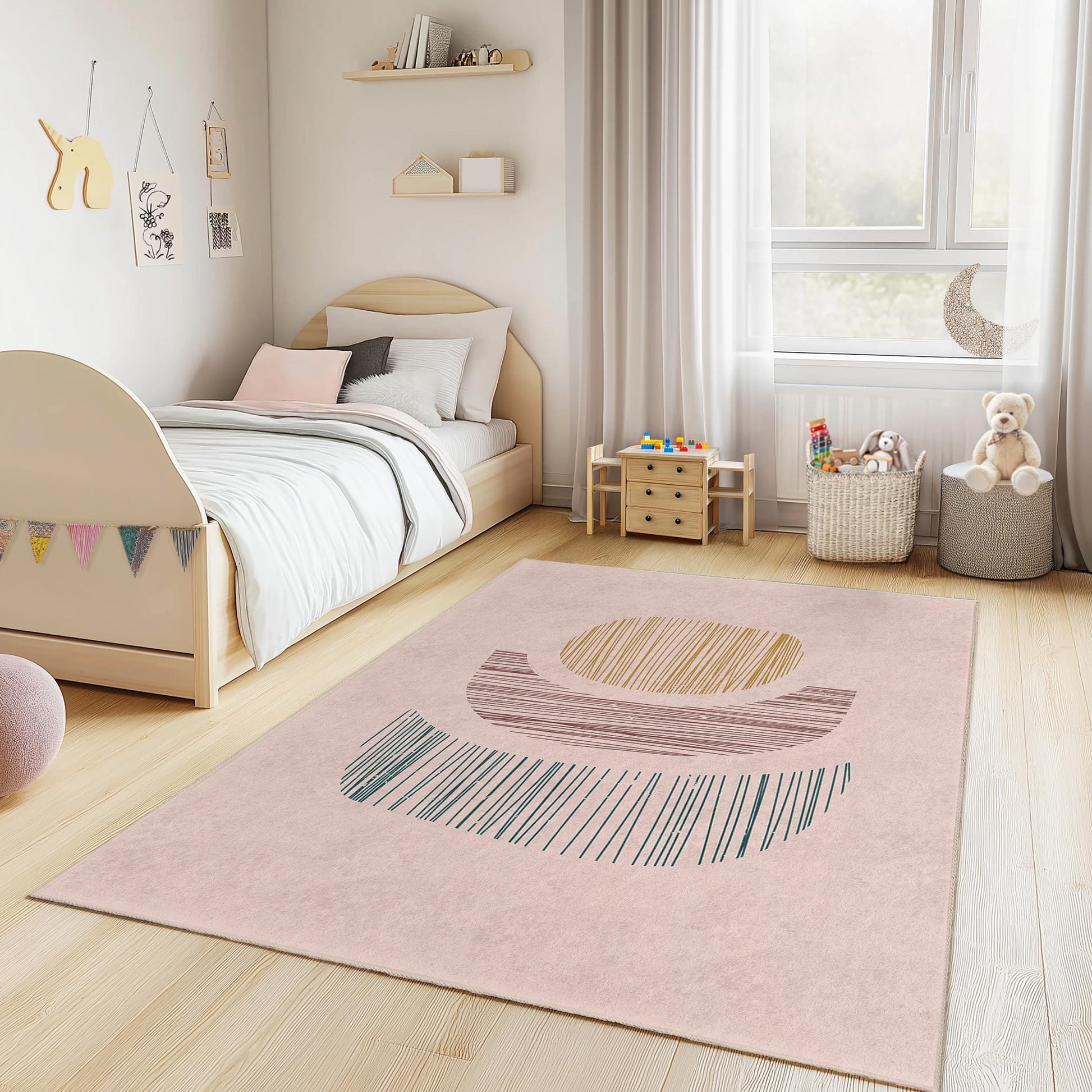 Abstract Geometric Pattern Rectangular Kids Rug, Modern Playroom Carpet, Stylish Nursery Decor, Soft Area Rug for Children