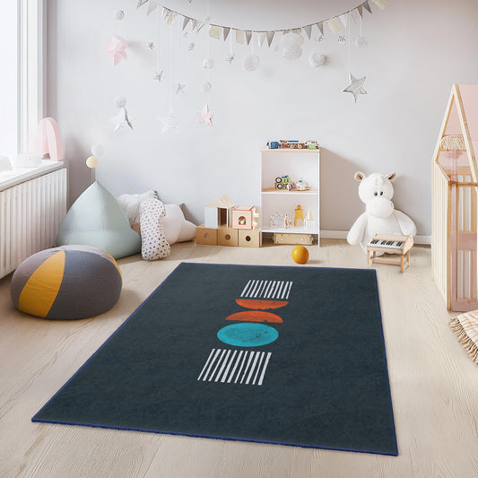 Abstract Geometric Rectangular Kids Rug, Modern Art Playroom Carpet, Colorful Children's Room Decor, Soft Nursery Rug