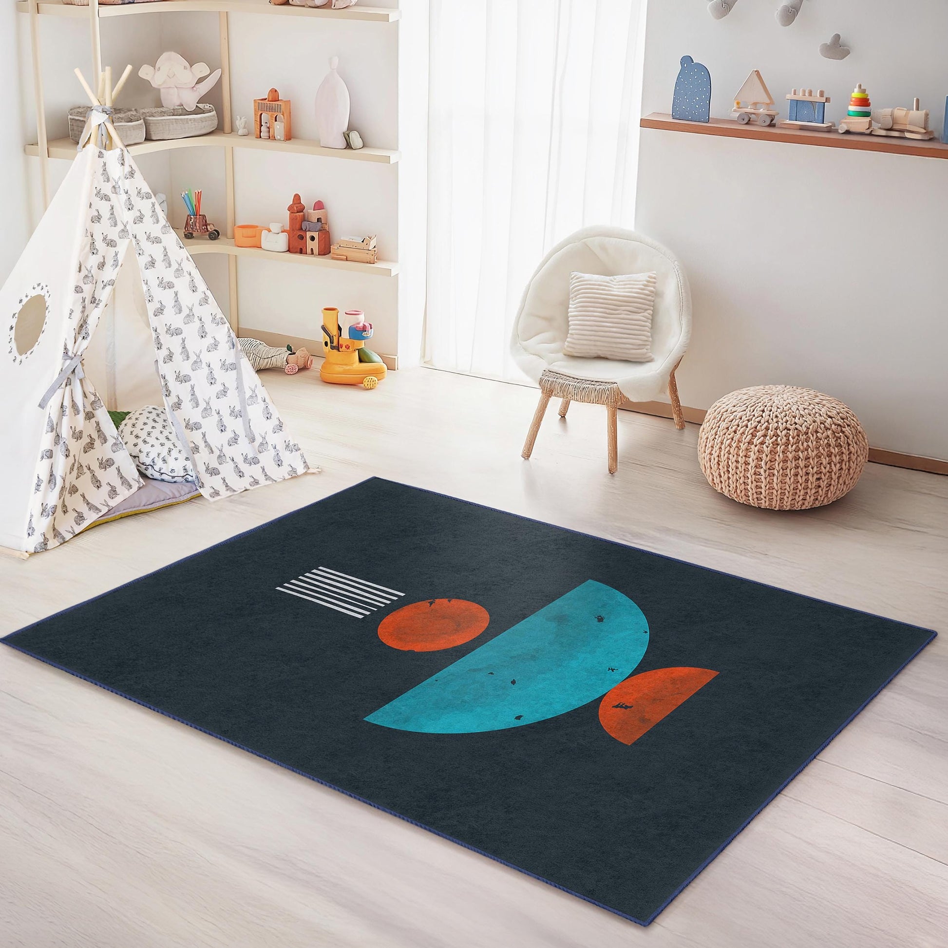 Abstract Geometric Pattern Rectangular Kids Rug, Colorful Playroom Carpet, Modern Nursery Decor, Kids Room Area Rug