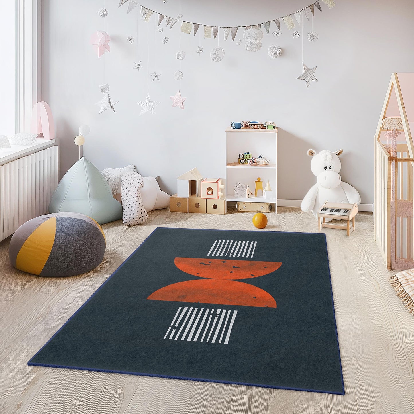 Geometric Shapes Modern Kids Area Rug, Rectangle Playroom Rug, Colorful Abstract Kids Carpet, Stylish Nursery Decor, Unique Children's Rug